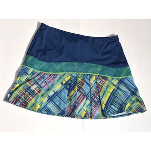 Lucky In Love Skort Women’s Large Plaid Pleated Tennis Pickleball Blue/Green